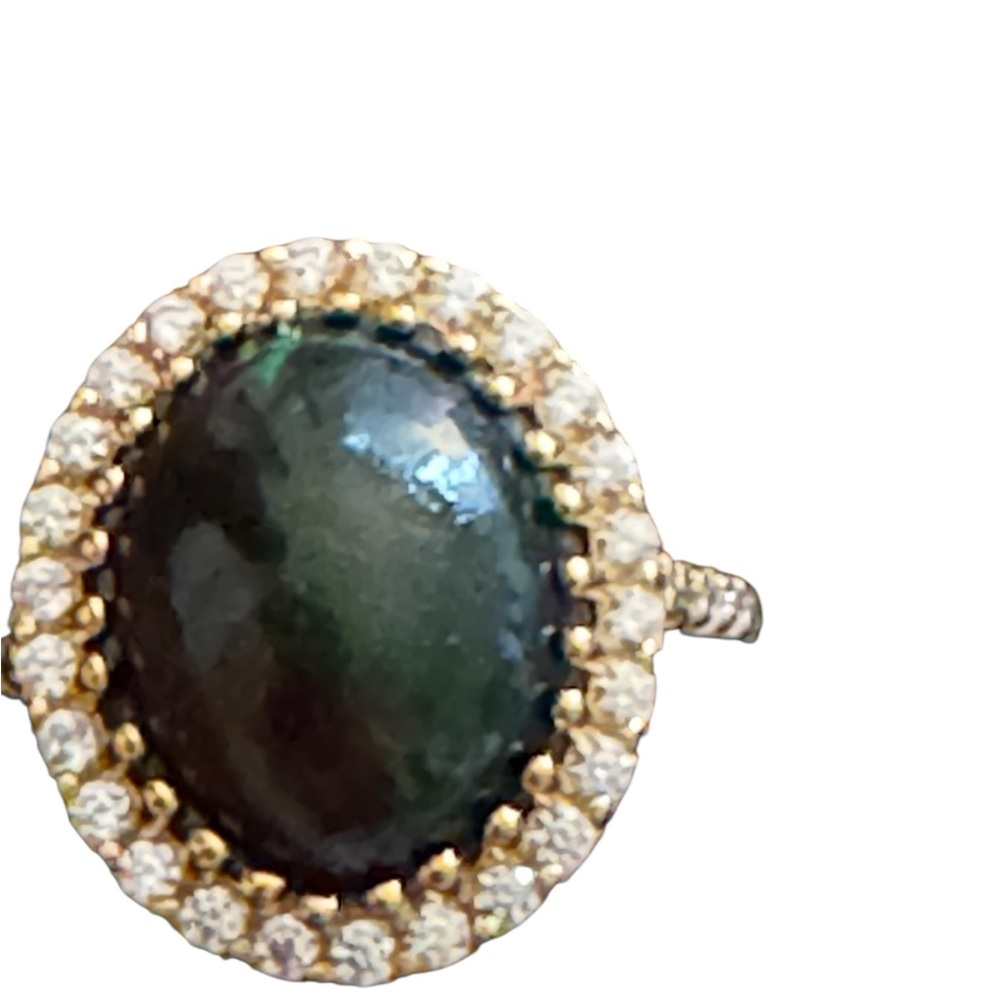 15.2  Carats Black Opal 14K Gold over Sterling Silver Handmade White Topaz